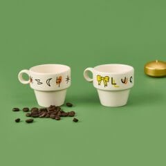 Tasarım Lucky 2'li Espresso Fincanı - Renkli - 90 ml