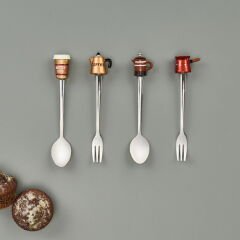 Kaşık ve Çatal Figürlü 4 Parça Sunum Seti - Renkli