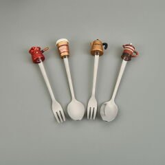 Kaşık ve Çatal Figürlü 4 Parça Sunum Seti - Renkli