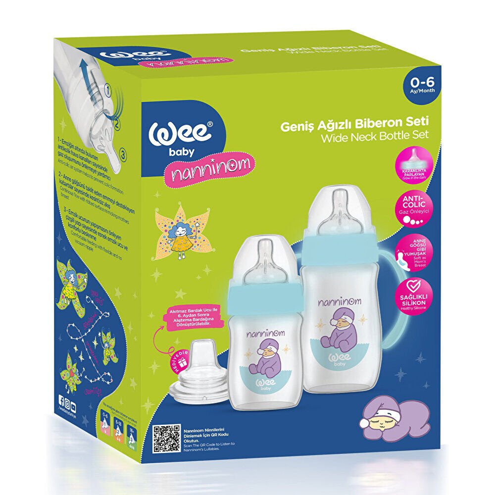 Nanninom Biberon 150 ml + Kulplu Biberon 250 ml + Akıtmaz Bardak Ucu Seti 1 Adet