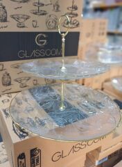 KURABİYE ,KEK CAM 2 KATLI SERVİS SUNUM SETİ