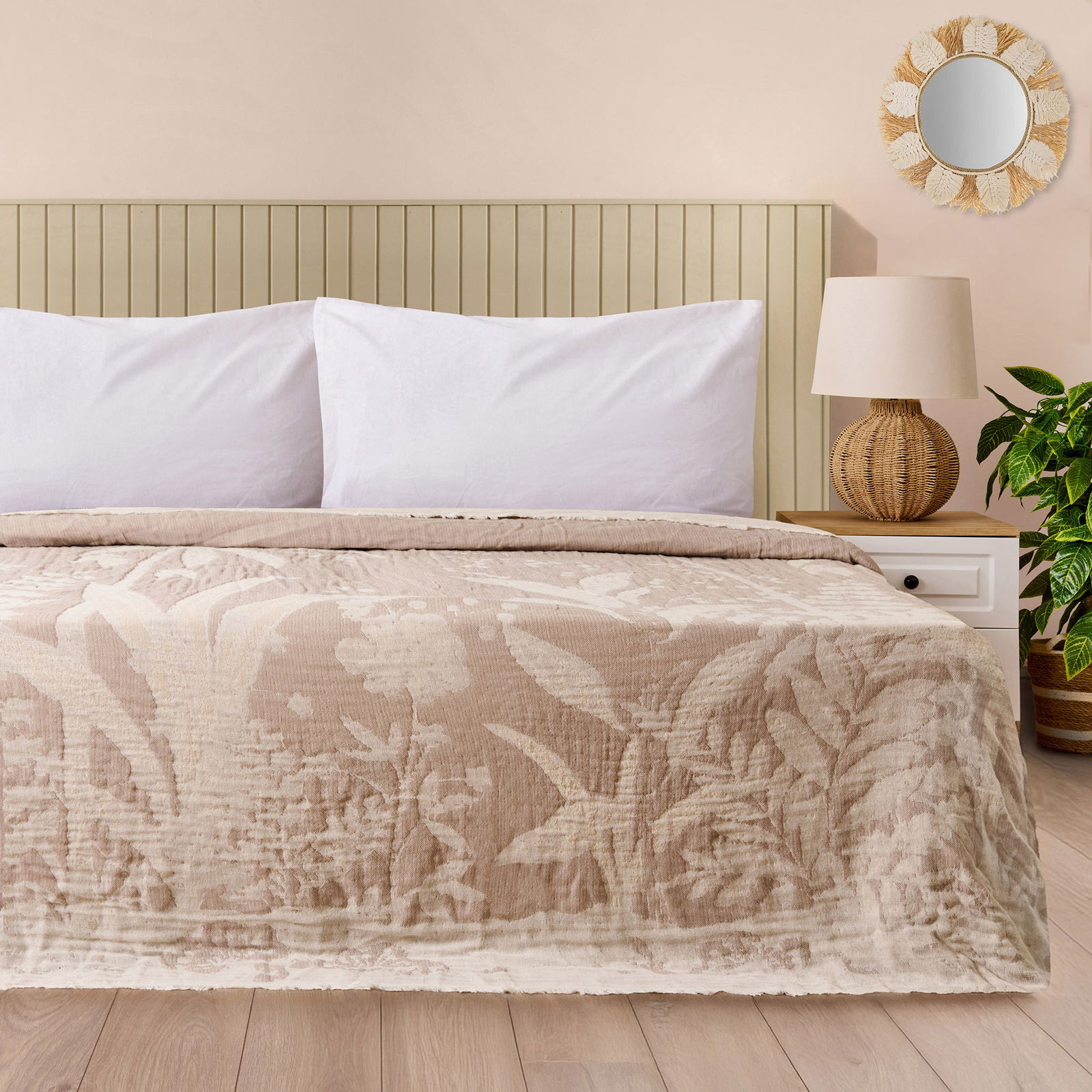 Soft Palmyra Çift Kişilik Müslin Pike - Bej - 230x240 cm
