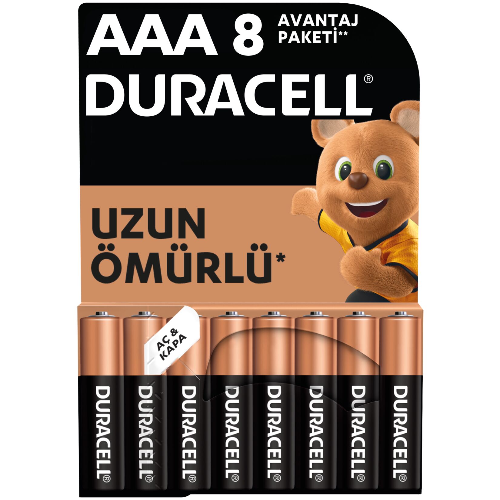 Duracell Alkalin AAA İnce Kalem Pil 1,5V (LR03 / MN2400) 8'li Paket