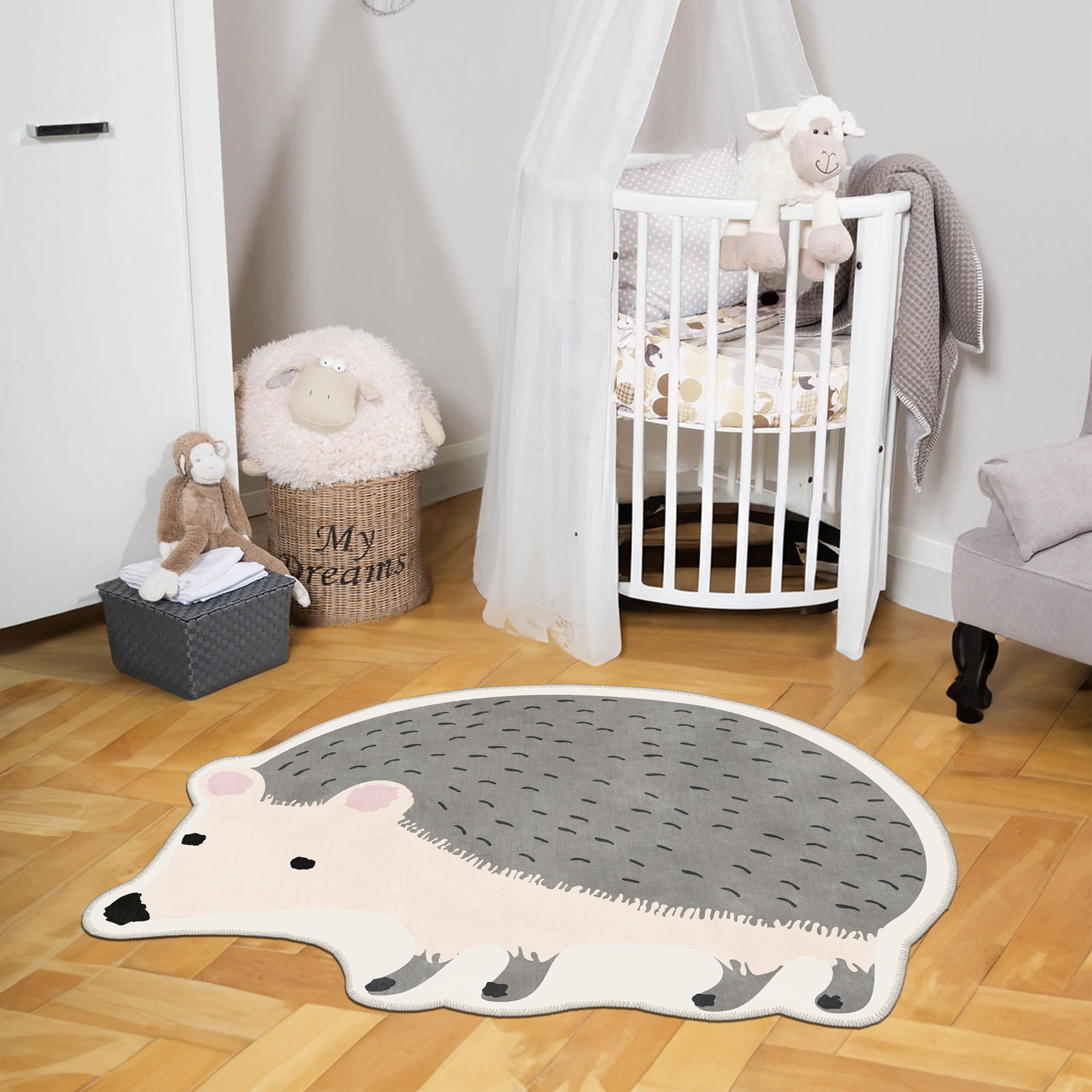 Kirpi Figürlü Halı -Gri - 80x150 cm