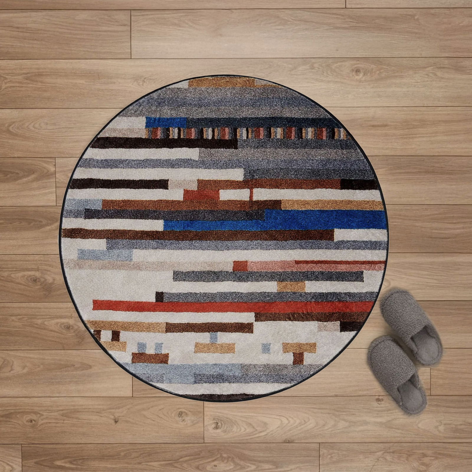 Desenli Yuvarlak Halı - Renkli - 90x90 cm