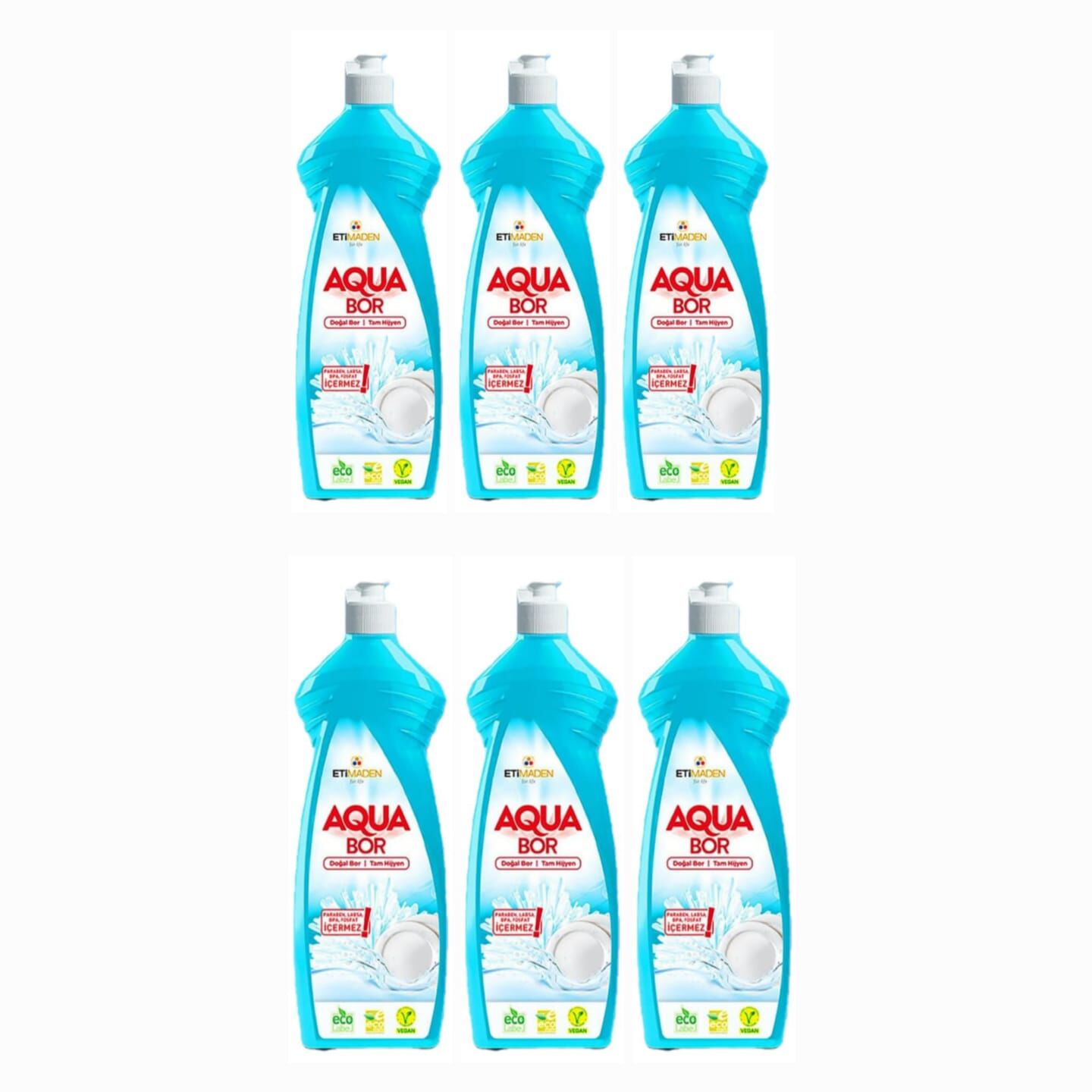 AQUABOR  DOĞAL MİNERALLİ ELDE YIKAMA BULAŞIK DETERJANI 6*650 ML