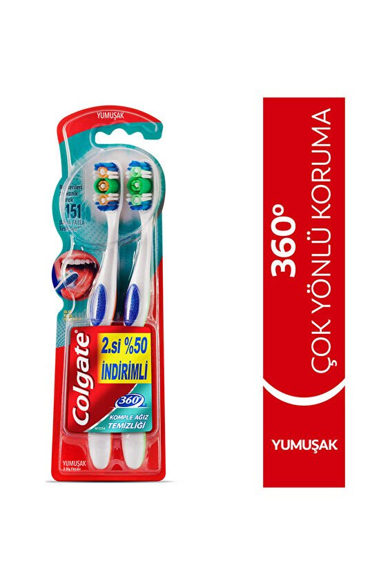 Colgate Diş Fırçası 360 Komple Ağız Temizliği Yumuşak 1+1