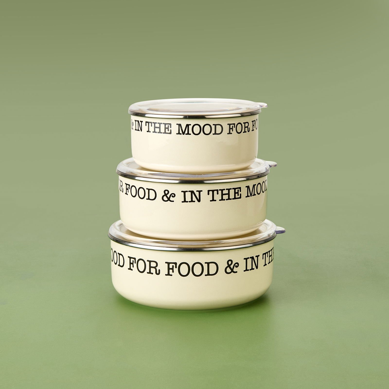 3'lü Emaye Saklama Kabı - Krem