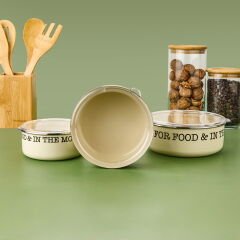 3'lü Emaye Saklama Kabı - Krem