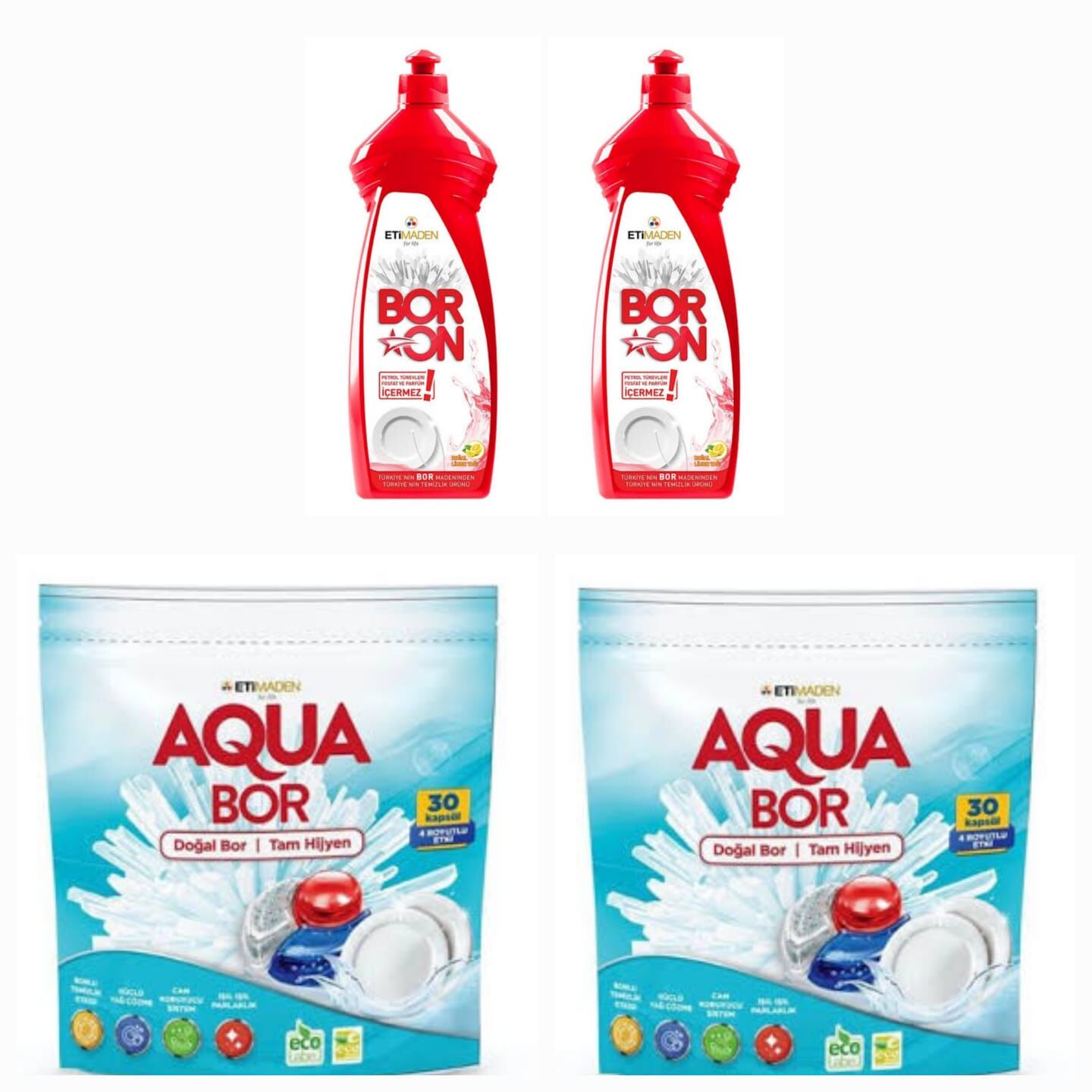 AQUABOR  DOĞAL MİNERALLİ BULAŞIK MAKİNESİ 30*2 KAPSÜL + 2 ADET ELDE YIKAMA