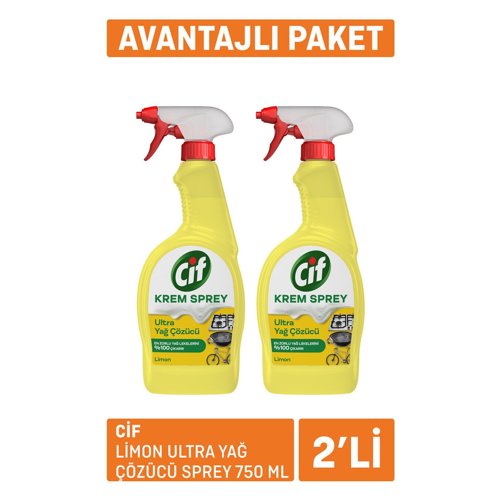 Cif Limon Ultra Yağ Çözücü Sprey 2x750 Ml