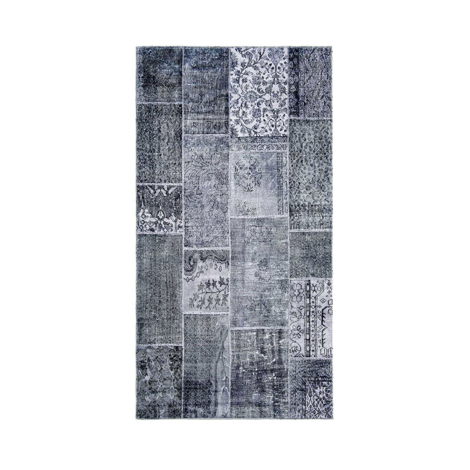 Kadife Patchwork Halı - Gri - 80x150 cm