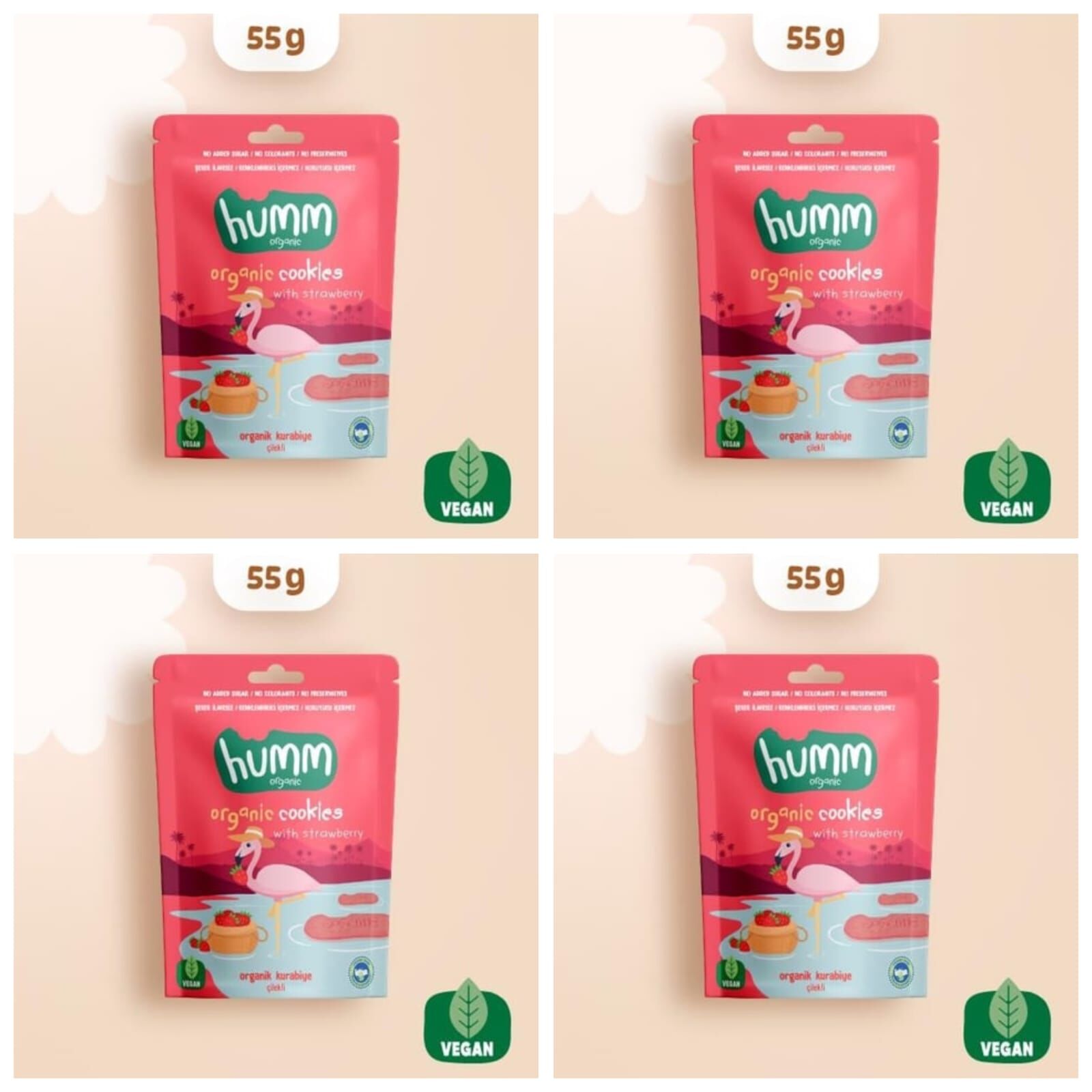 Organik Vegan Çilekli Kurabiye Atıştırmalık Paketi - 4 adet* 55 g