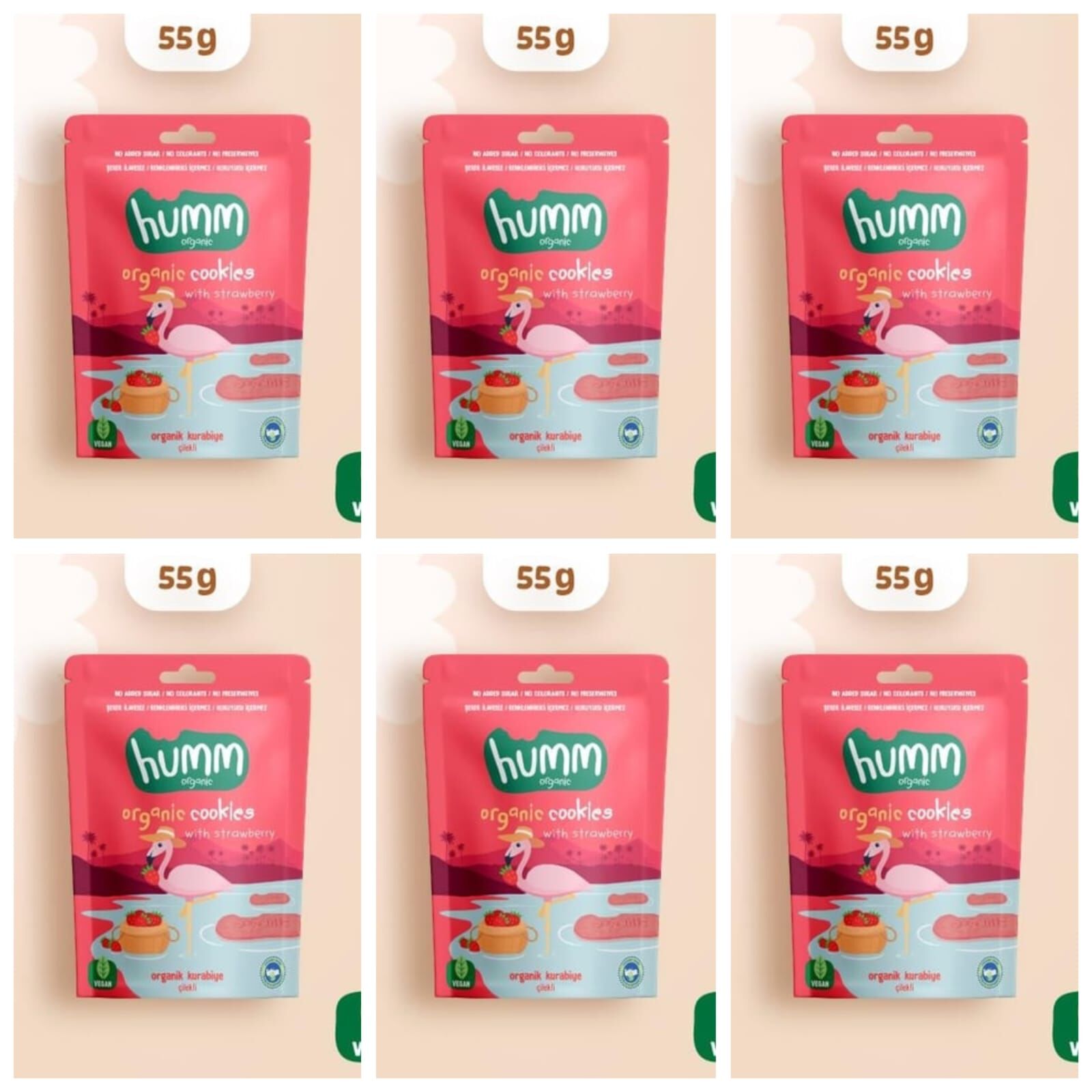 Organik Vegan Çilekli Kurabiye Atıştırmalık Paketi - 6 adet* 55 g
