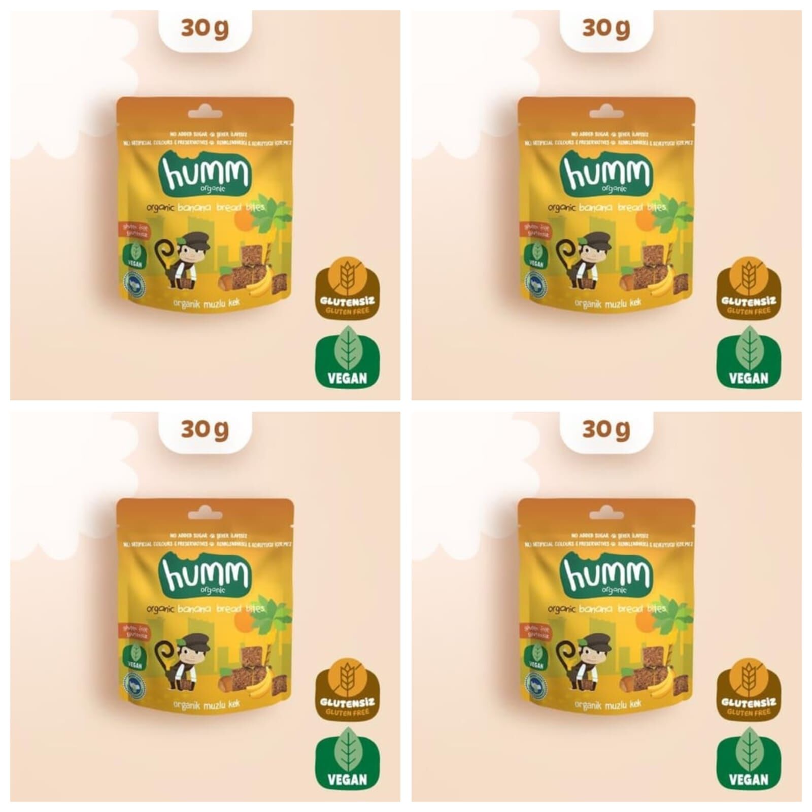 Organik Glutensiz Vegan Muzlu Kek - 30g * 4 adet
