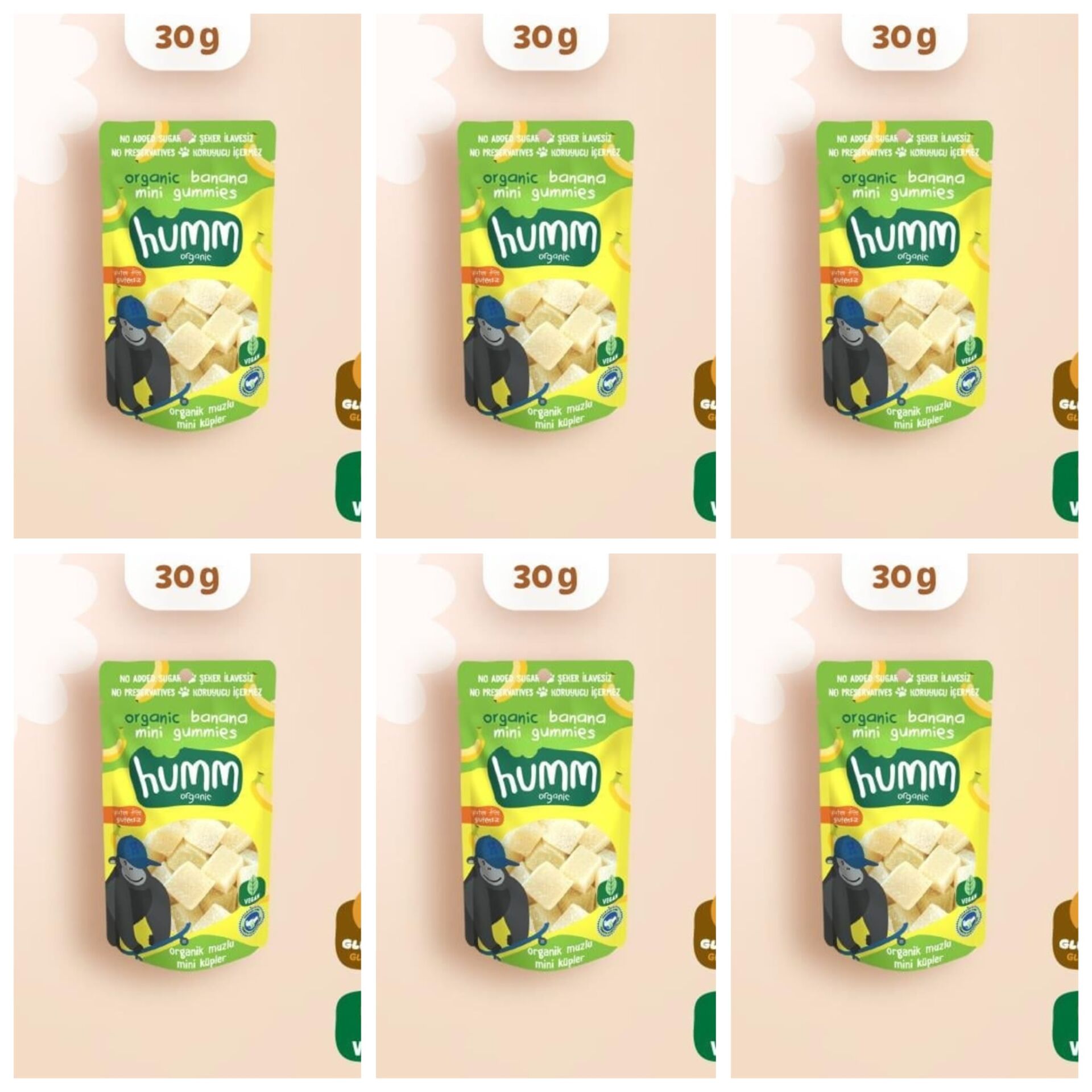 Organik Glutensiz Vegan Muzlu Mini Küpler Atıştırmalık Paketi - 6 adet * 30 g