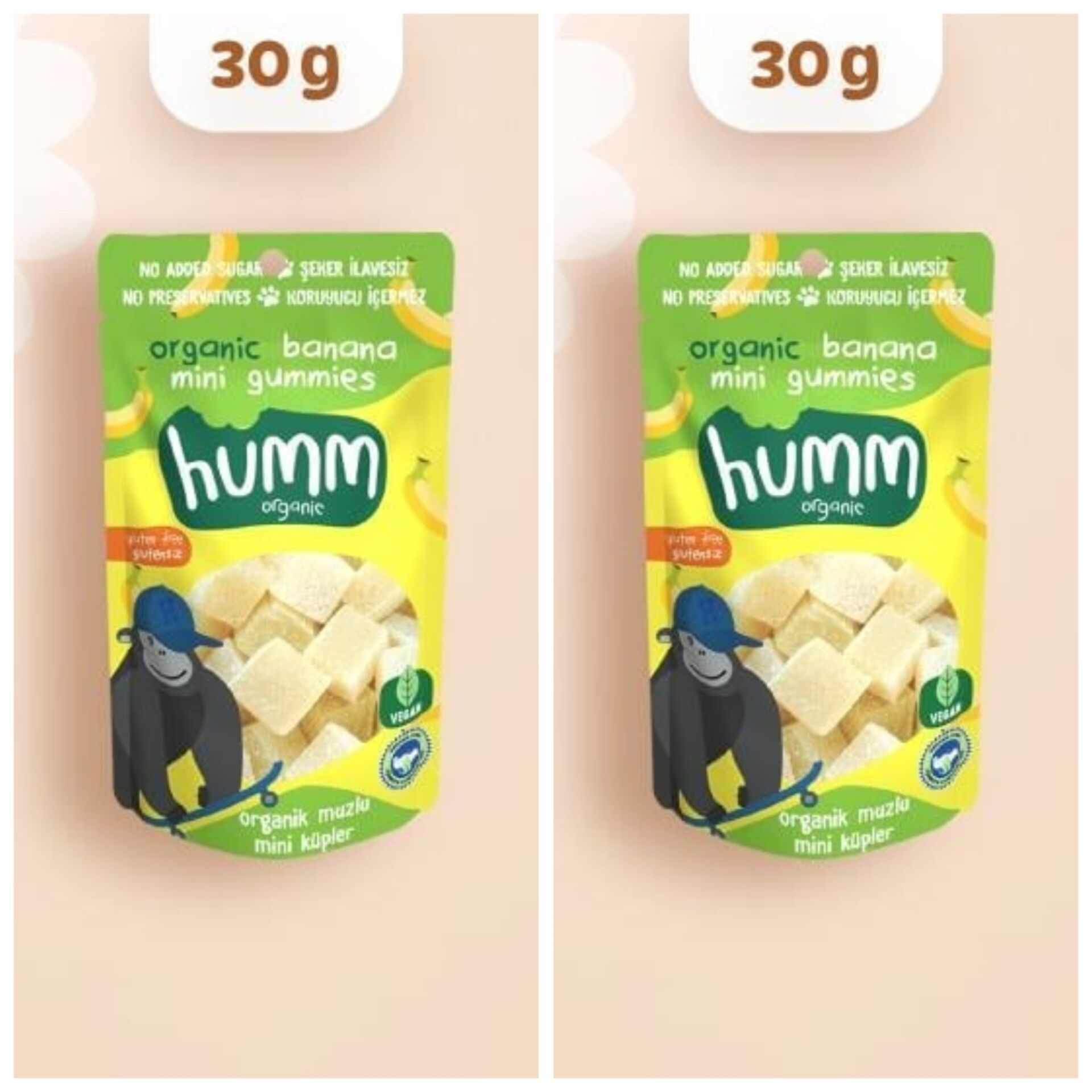 Organik Glutensiz Vegan Muzlu Mini Küpler Atıştırmalık Paketi - 2 adet * 30 g