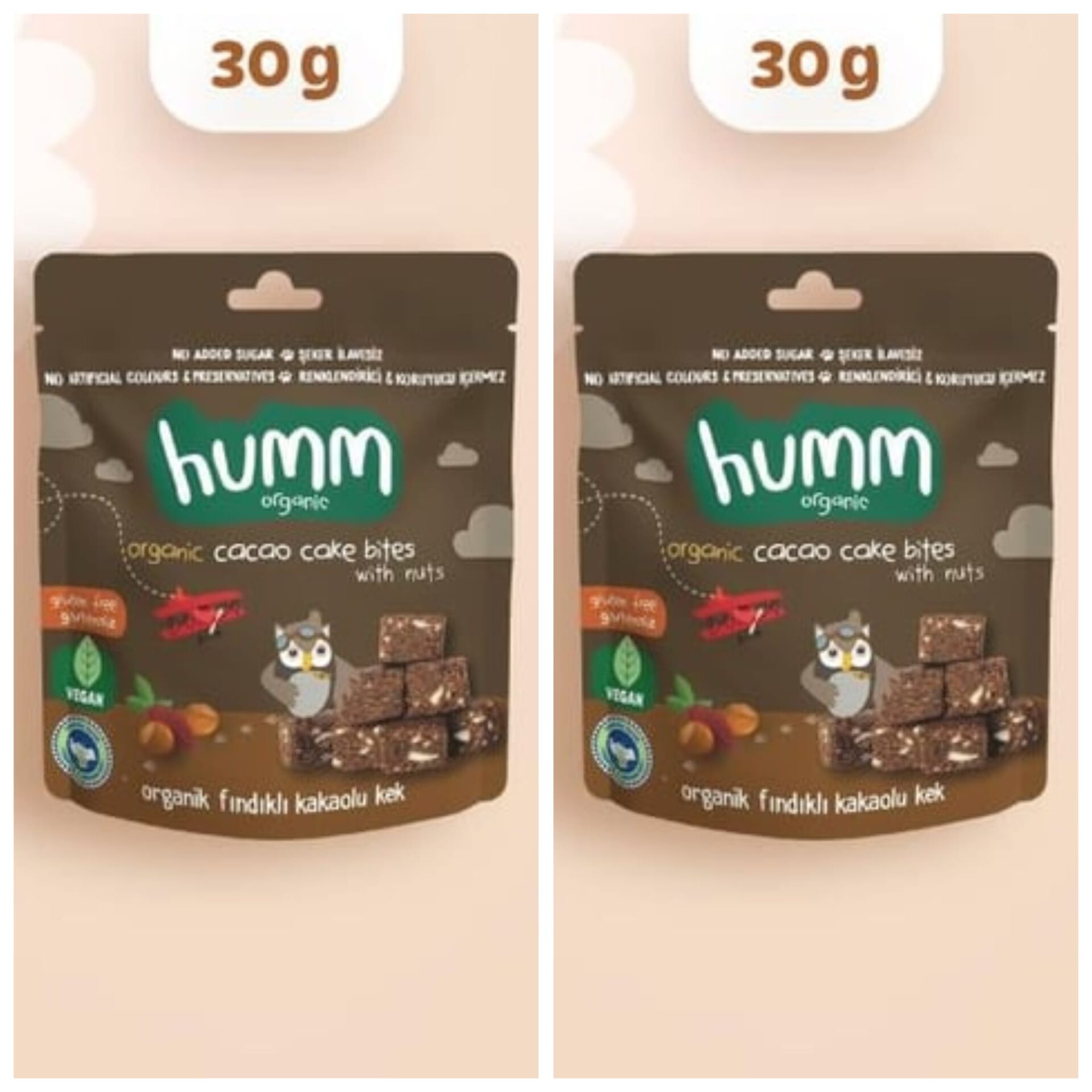 organik Glutensiz Vegan Kakaolu ve Fındıklı Kek - 30g* 2 adet
