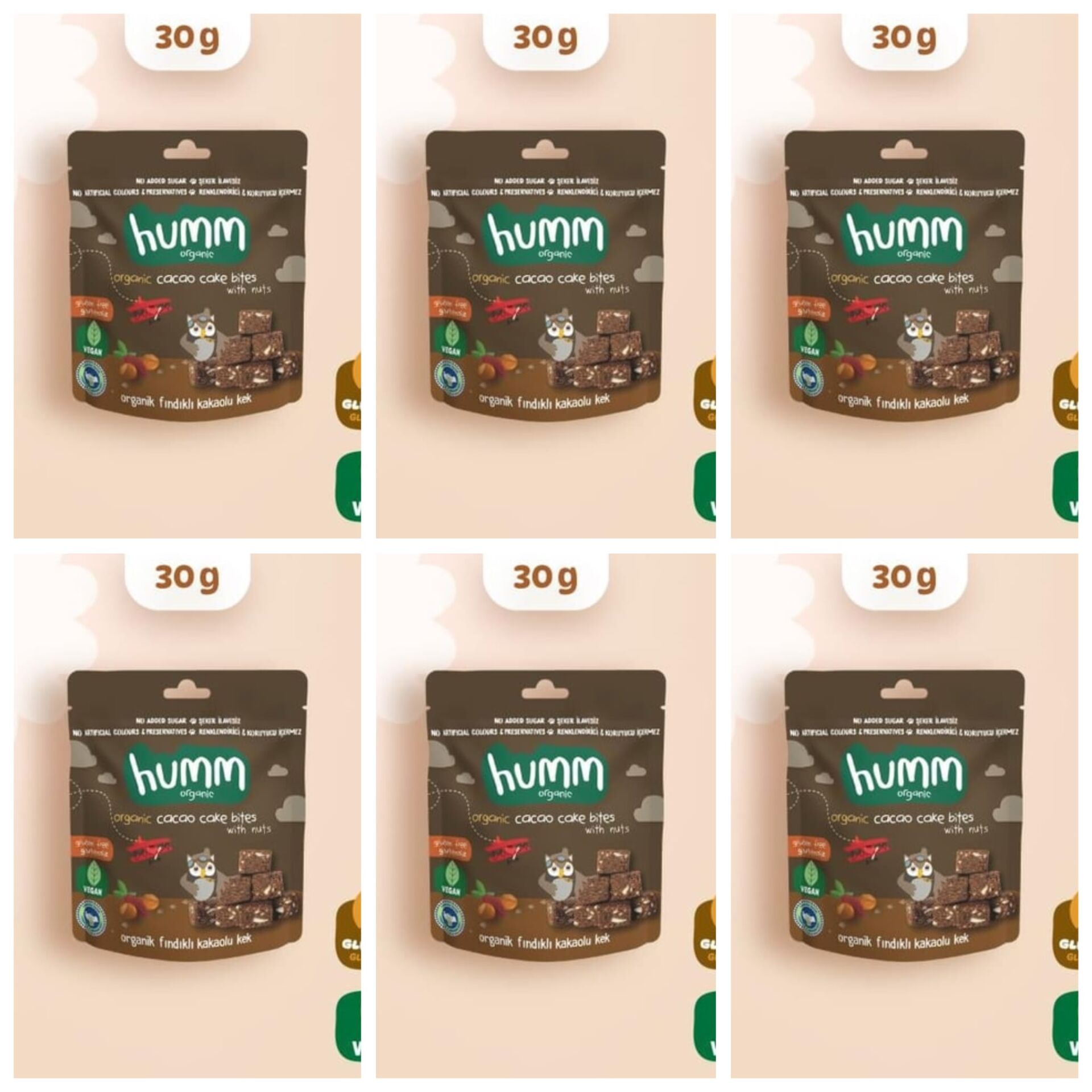 organik Glutensiz Vegan Kakaolu ve Fındıklı Kek - 30g* 6 adet