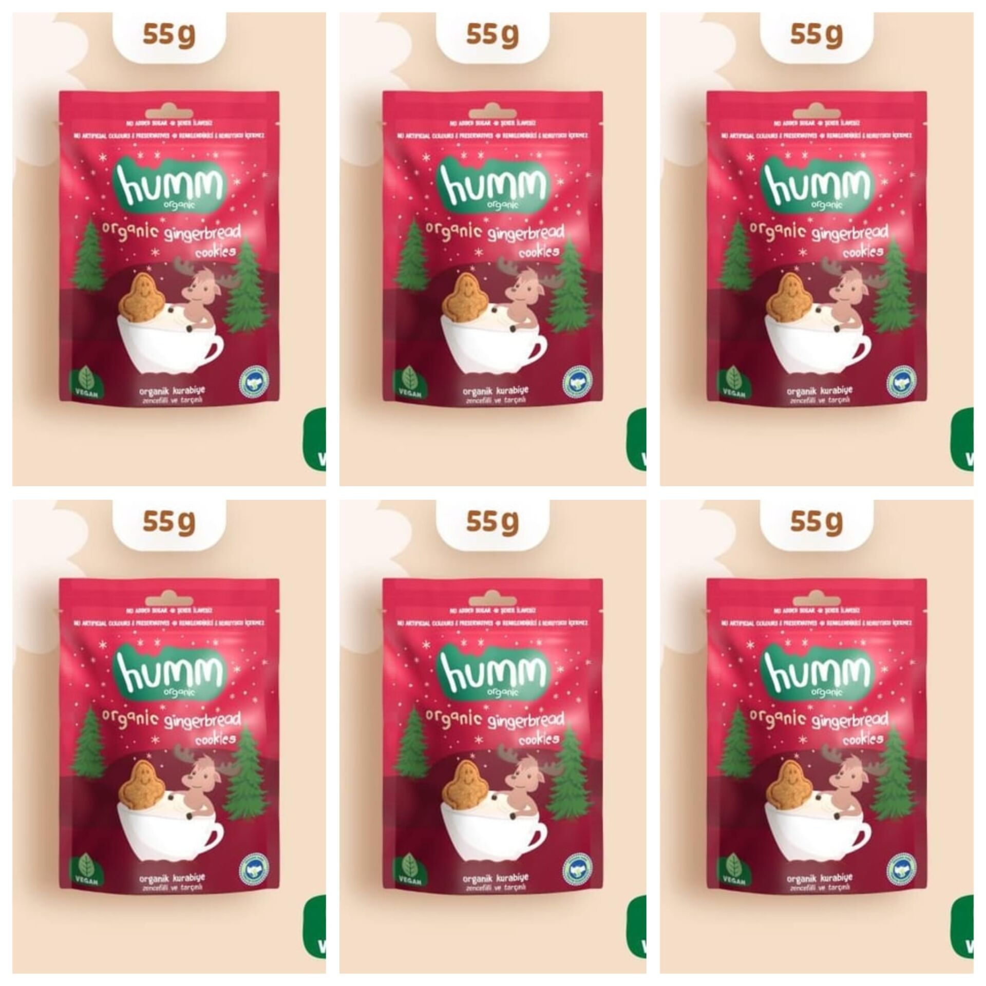 Organik Vegan Zencefilli ve Tarçınlı Kurabiye - 55g*6 adet