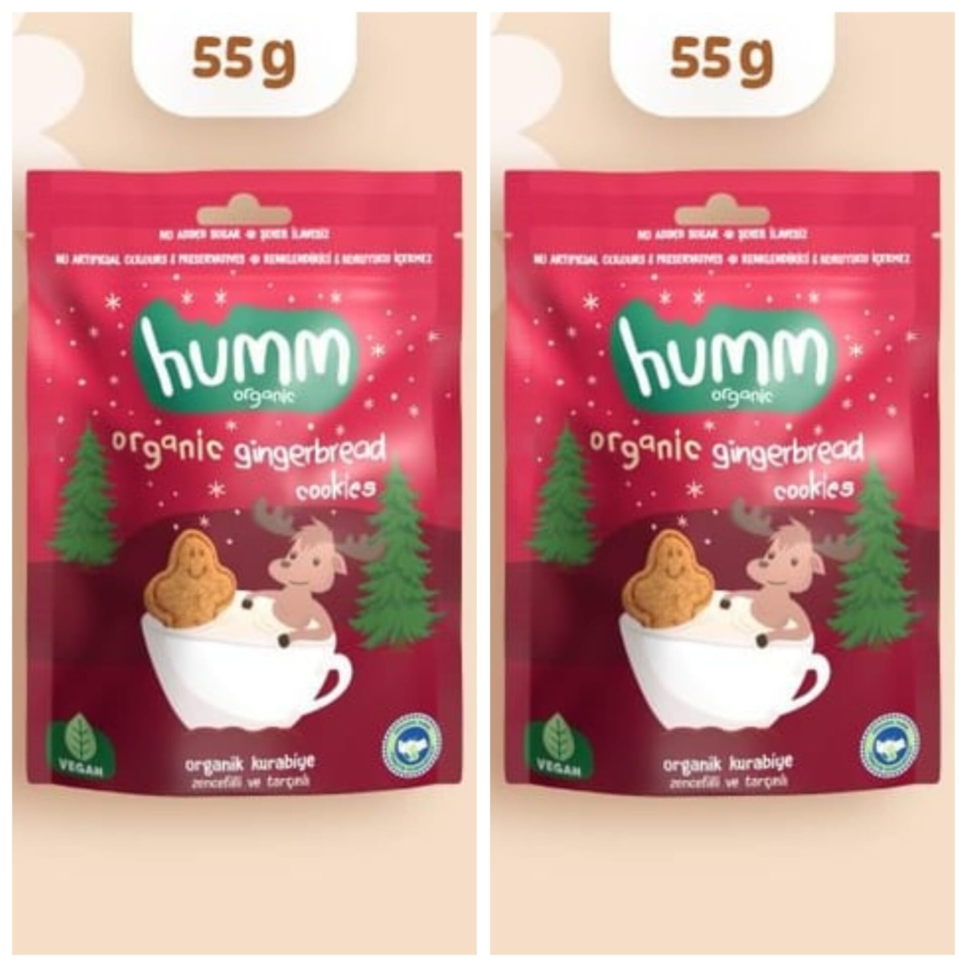 Organik Vegan Zencefilli ve Tarçınlı Kurabiye - 55g*2 adet