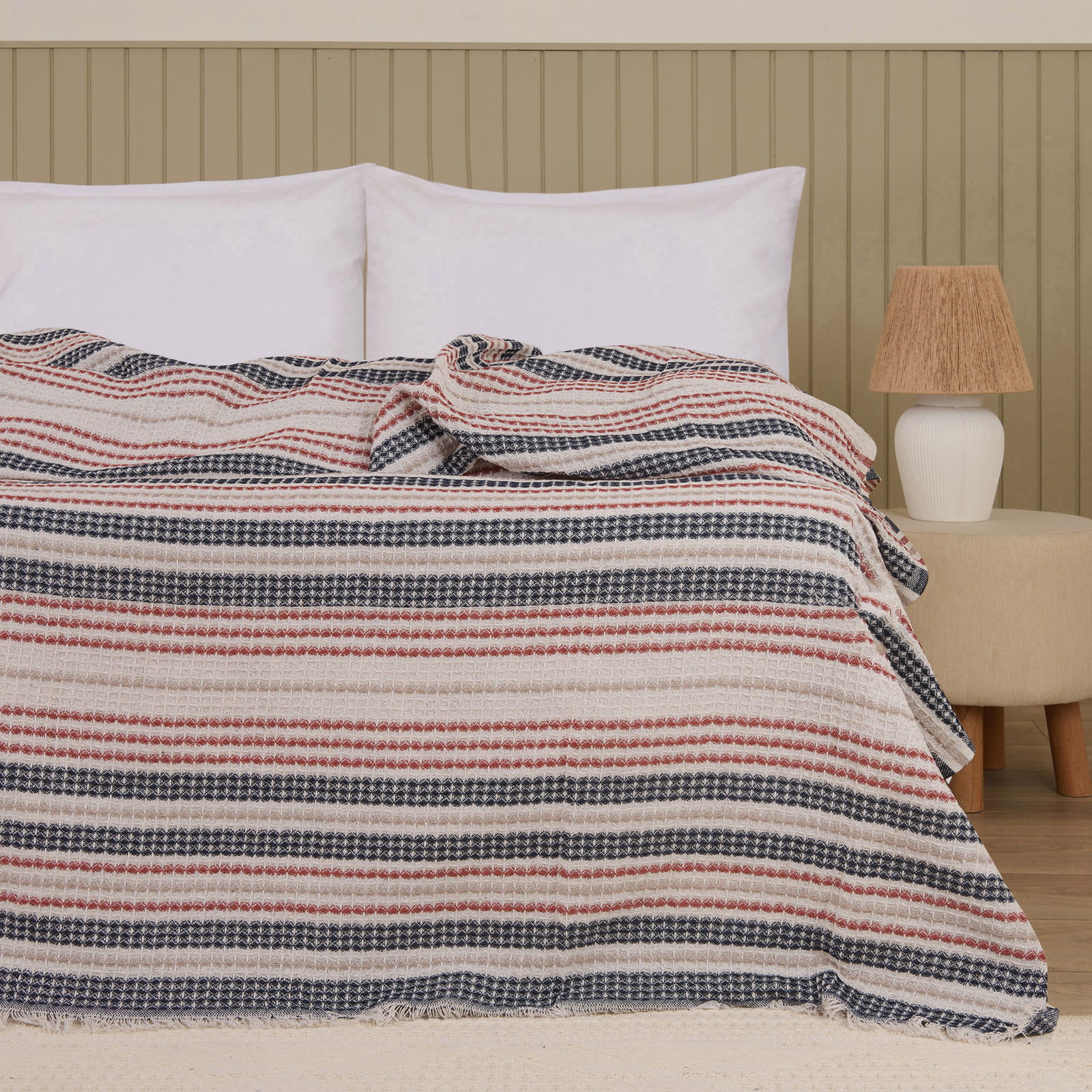 Soft Radiant Tek Kişilik Pike - Ekru / Lacivert - 160x230 cm