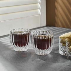 Stripe Çift Cidarlı 2'li Espresso Bardağı - Şeffaf - 80 ml