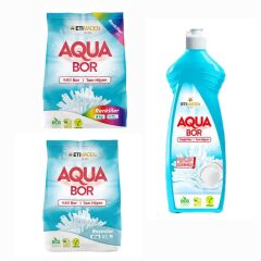 AQUABOR DOĞAL MİNERALLİ RENKLİLER+BEYAZLAR  İÇİN ÇAMAŞIR DETERJAN 6 KG 2 ADET+ELDE YIKAMA BULAŞIK DETERJAN