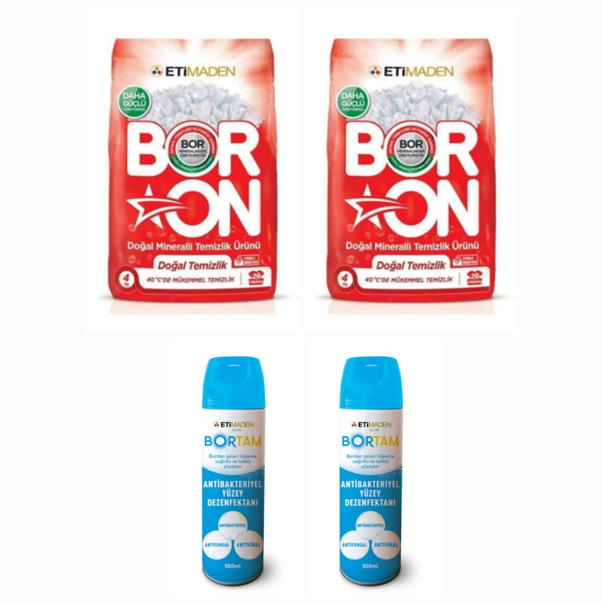 DOĞAL TOZ ÇAMAŞIR DETERJANI BEYAZLAR İÇİN 52 YIKAMA 8 KG YIKAMA+  2 ADET BORTAM DEZENFEKTAN