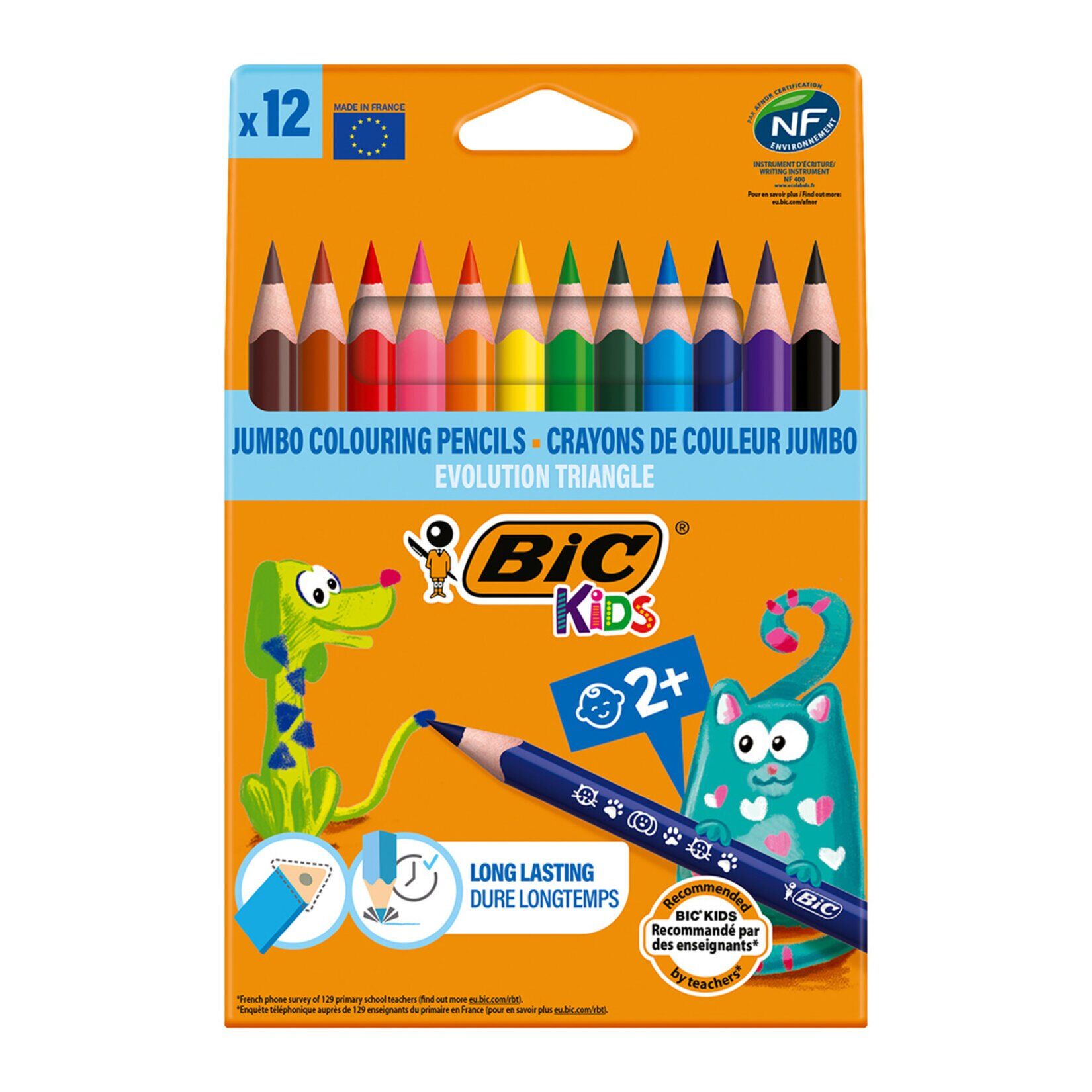 BIC Kids Evolution Üçgen Jumbo Kuru Boya Kalemi 12'li Kutu