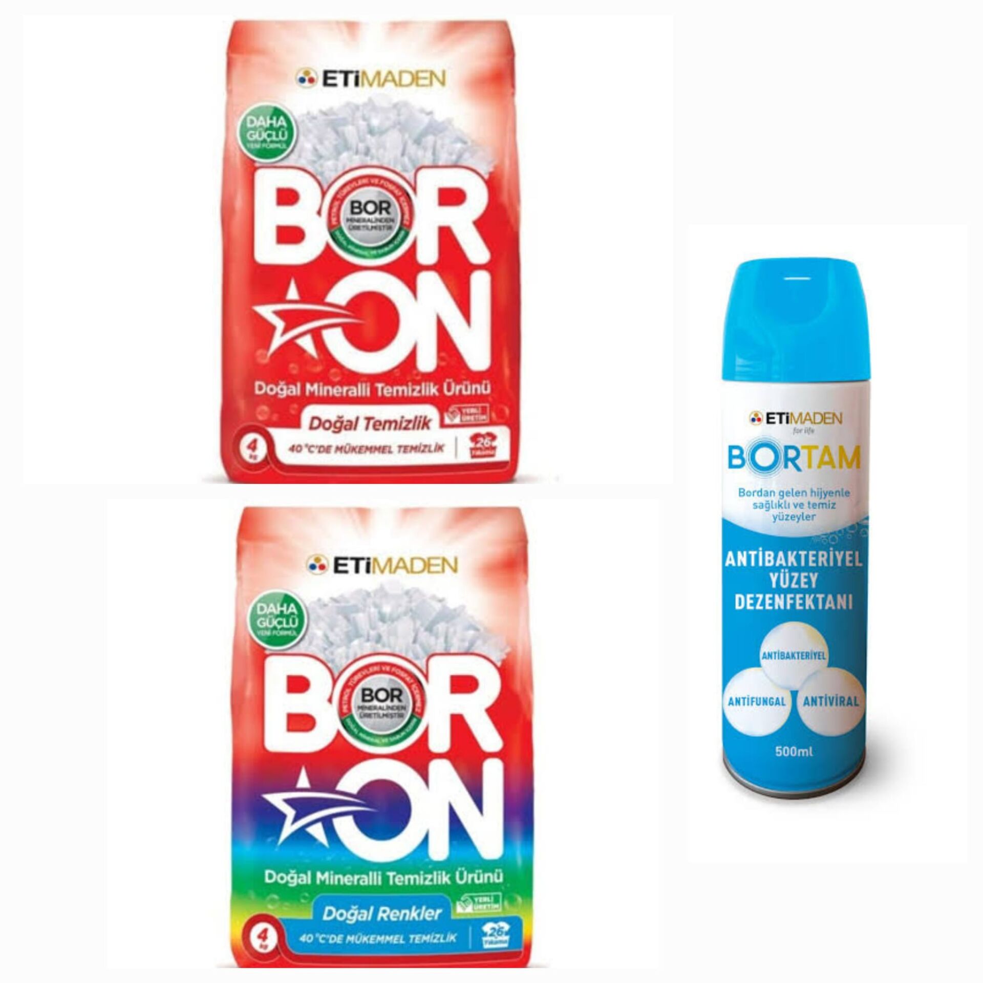 DOĞAL TOZ ÇAMAŞIR DETERJANI RENKLİLER VE  BEYAZLAR İÇİN 52 YIKAMA 8 KG+  1 ADET BORTAM DEZENFEKTAN