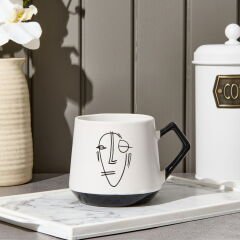 Kitchen Mask Desenli Kupa - Siyah / Beyaz - 500 ml