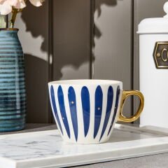 Kitchen New Bone Çizgili Gold Kulplu Kupa - Renkli - 430 ml