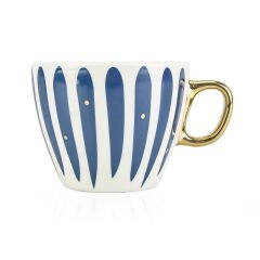 Kitchen New Bone Çizgili Gold Kulplu Kupa - Renkli - 430 ml