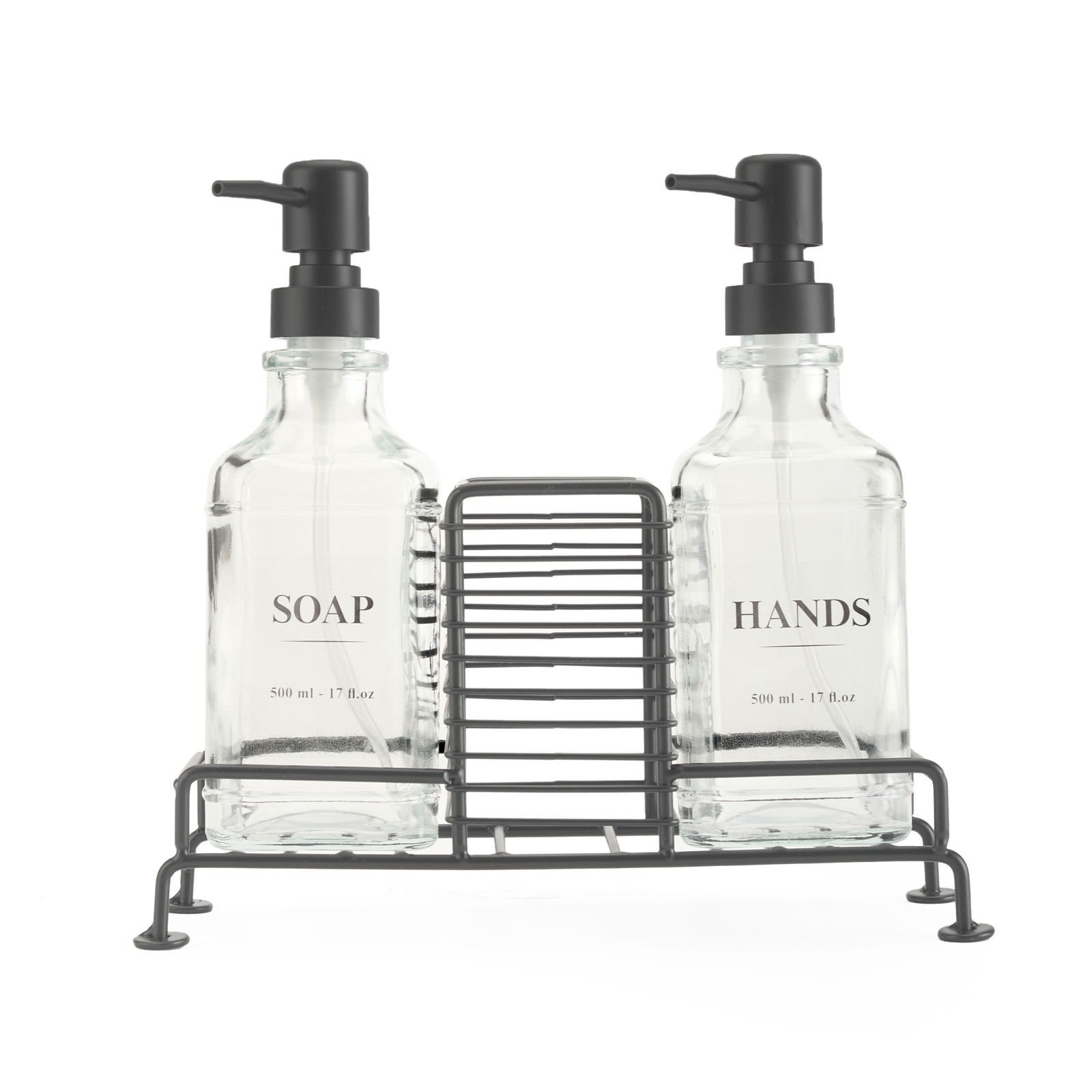 Stantlı 2'li Mutfak Sıvı Sabunluk Seti - Siyah - 500 ml