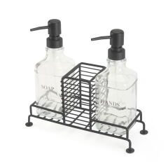 Stantlı 2'li Mutfak Sıvı Sabunluk Seti - Siyah - 500 ml
