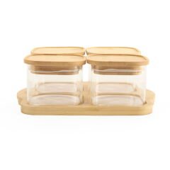 4'lü Cam Kahvaltılık - Şeffaf / Açık Kahverengi - 10x10 cm