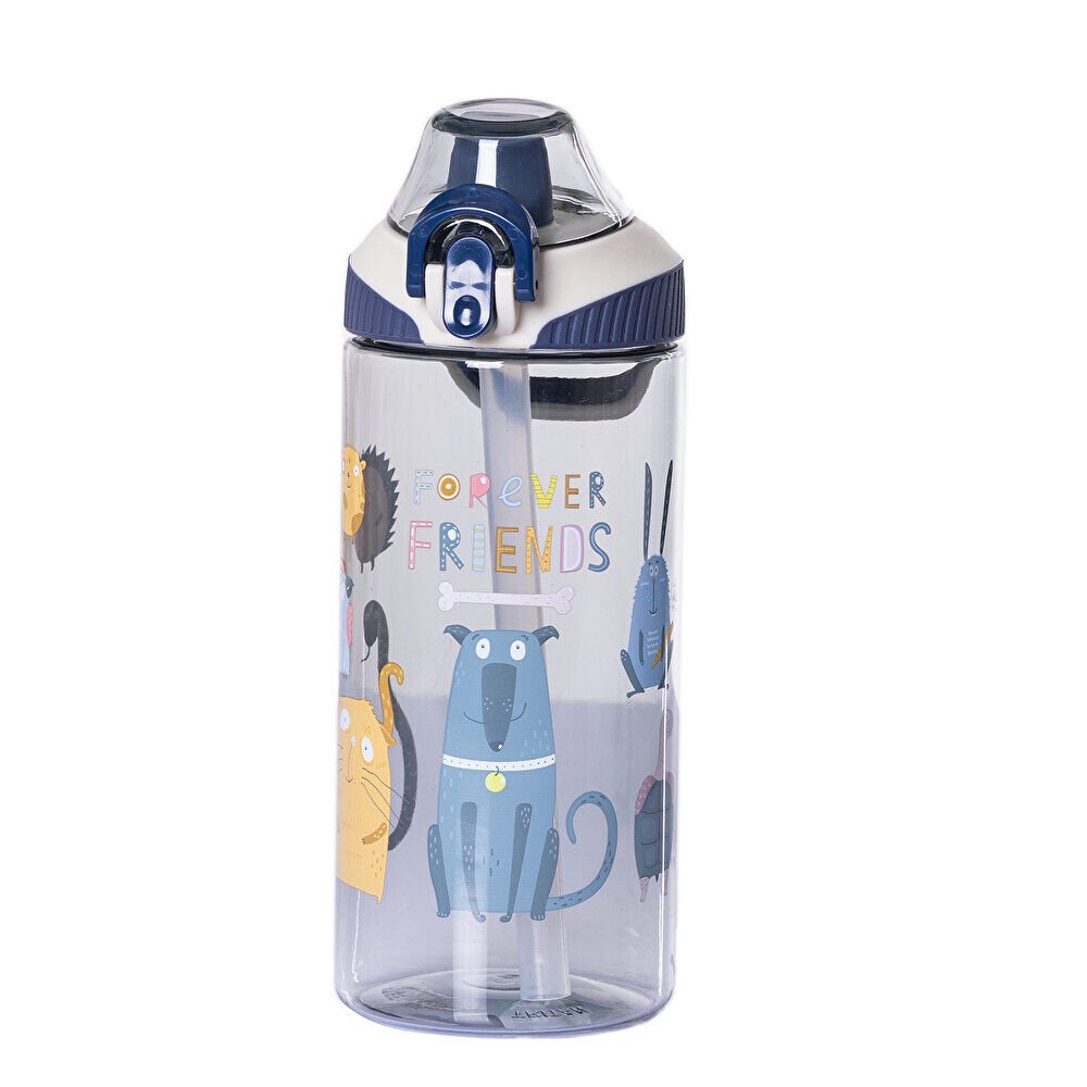 Pipetli Tritan Çocuk Su Matarası 500 ml Mavi-Beyaz 1 Adet