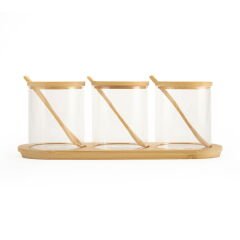 3'lü Yuvarlak Cam Baharatlık Seti - Şeffaf / Açık Kahverengi