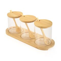 3'lü Yuvarlak Cam Baharatlık Seti - Şeffaf / Açık Kahverengi