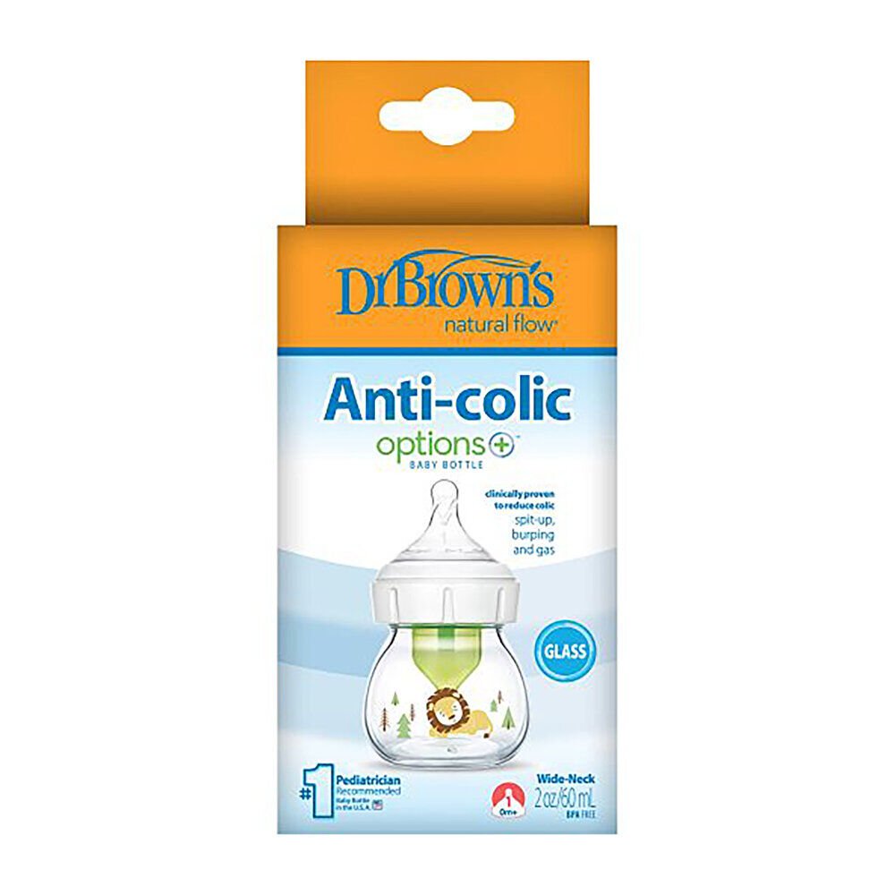 DB 21601 Geniş Ağız Anti-Kolik Options+ Desenli Cam Biberon 60 ml Aslan, Tekli paket 1 Adet