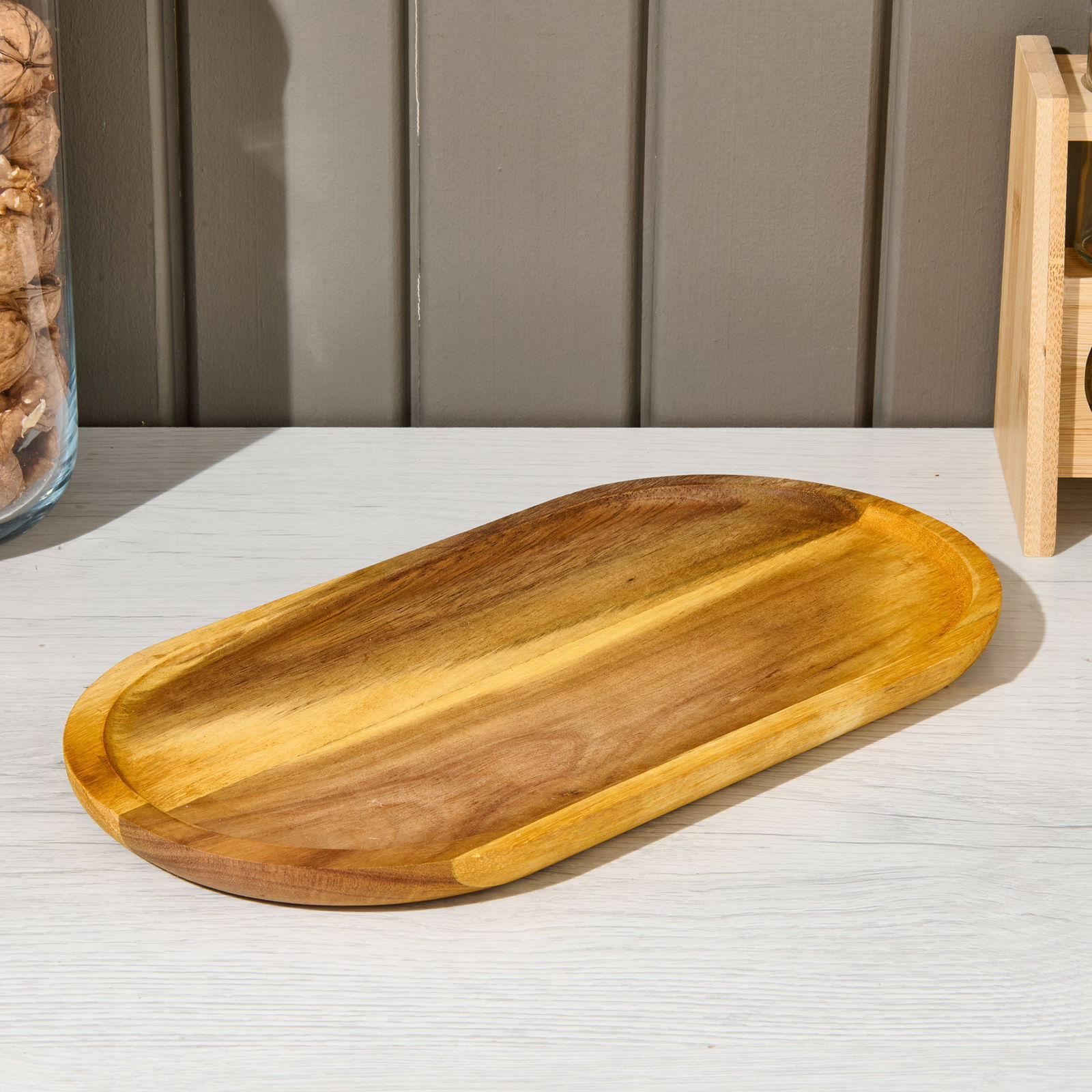 Akasya Oval Servis Sunum Tabağı - Kahverengi - 30x16x1,5 cm