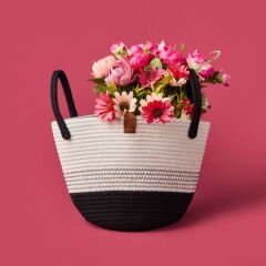 Living Elegant Curves Dekoratif Sepet - Beyaz / Siyah - 15x20x20 cm