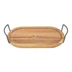 Akasya Metal Kuplu Tepsi - Kahverengi - 31x18x5 cm