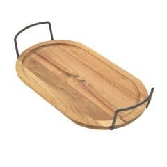 Akasya Metal Kuplu Tepsi - Kahverengi - 31x18x5 cm