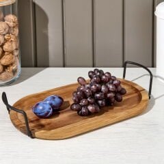 Akasya Metal Kuplu Tepsi - Kahverengi - 31x18x5 cm