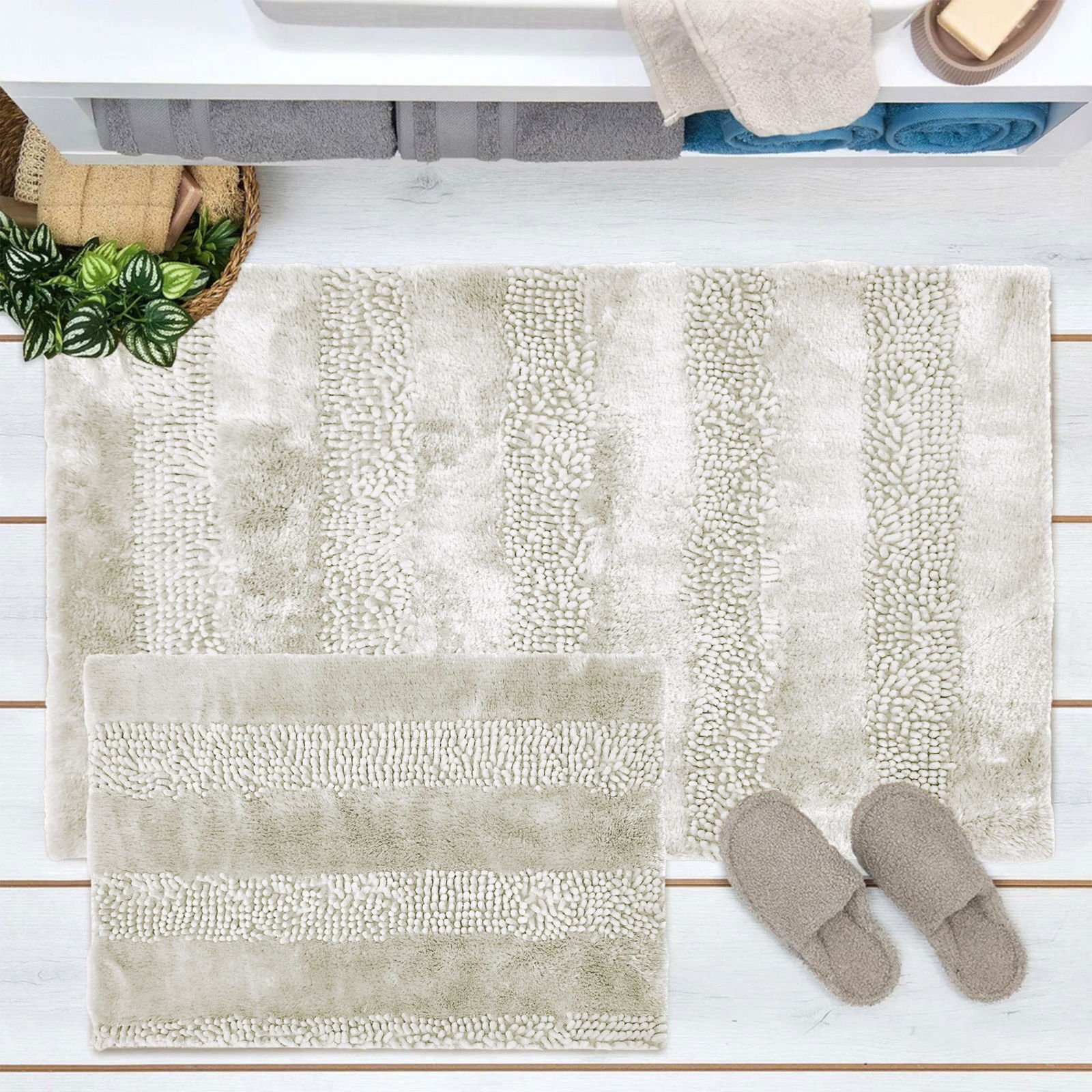 Soft Line 2'li Banyo Paspası - Krem - 60x90 cm + 45x60 cm