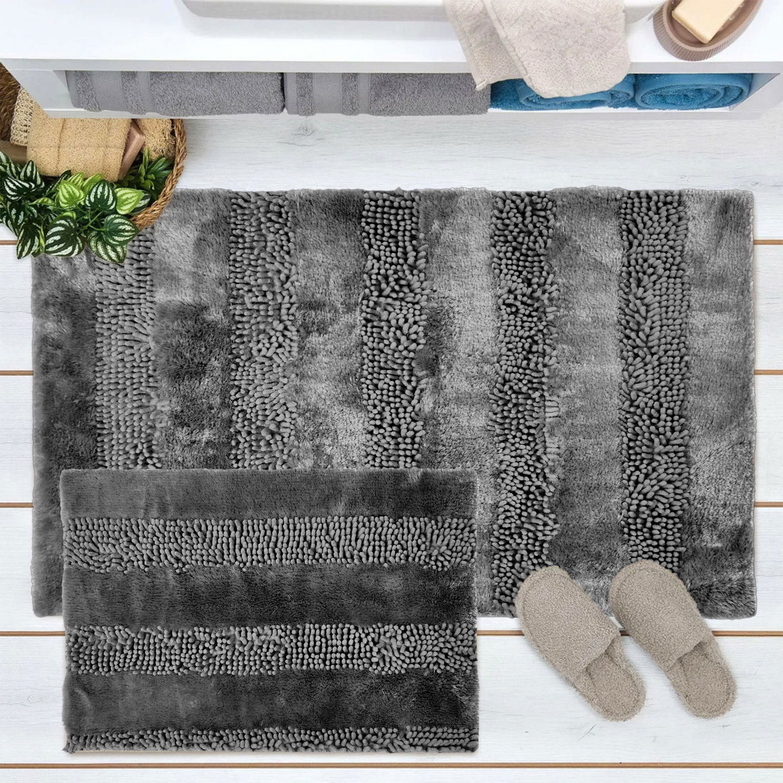 Soft Line 2'li Banyo Paspası - Antrasit - 60x90 cm + 45x60 cm