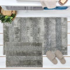 Soft Line 2'li Banyo Paspası - Gri - 60x90 cm + 45x60 cm