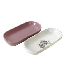 Keramika Mor Çiçekli Kayık Tabağı Noyan Dekorlu 16 Cm